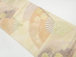 リサイクル　扇に花鳥・華紋・蝶模様織出し袋帯